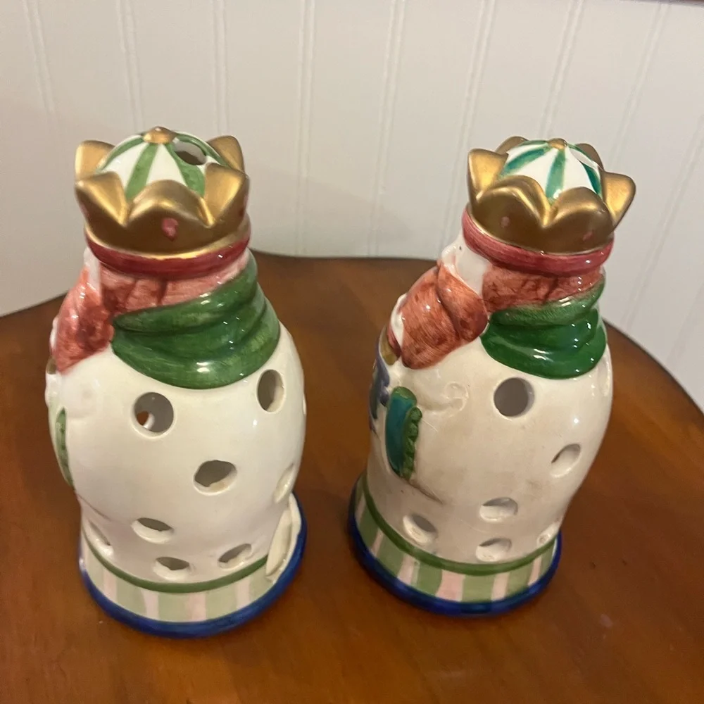 Two Vintage Ceramic King‎ Luminaries - Gold, Green, Red, Blue